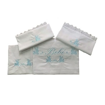 Juego de sábana de canastilla (Azul Cursiva)