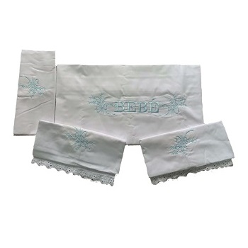 Juego de sábana de canastilla (Azul letra de molde)